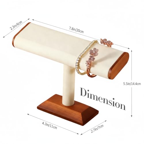 Solid Wood T-bar Watch Display Stand Bracelet Holder Jewelry Tower Organizer Space Saving for Personal Use Vendors Exhibit Trade Shows Retail Stores (Old Lace) - color: Old Lace-2