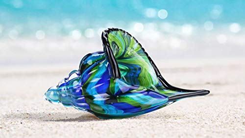 QFkris 8" Glass Conch Figurines, Hand Blown Seashell Art Glass Sculpture, Beautiful Home Decor, Crystal Paperweight - color: Blue