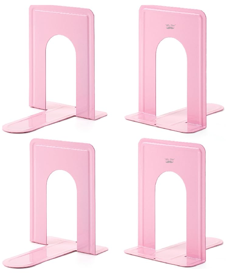 Mr. Pen- Book Ends, 4 Pack, Light Pink, Heavy Duty Metal Bookends for Shelves, Book Holders for Shelves, Metal Bookends - color: Light Pink, size: 4 Pack