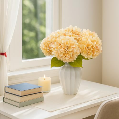 6pcs Artificial Hydrangea Flowers - Easy to Shape for Home Decor,Commercial Staging & DIY Crafts, Maintenance-Free Fake Flowers in Multiple Color Options, Flores Artificiales(Beige) - color: Beige