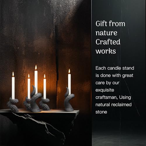 Octopus Candlestick Holders True Natural Reclaimed Stone, Set of 2 Premium Reclaimed Stone Candlestick Holder for Wedding Dinning Party, Candle Stand for 3/4 inch Thick Candles Color Black