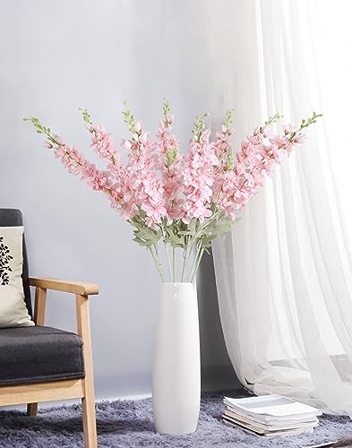 8PCS Pink Delphinium Artificial Flowers 33.5in Long Stem Larkspur Fake Silk Flowers for Tall Vase Faux Flowers for Home Wedding Baby Shower Floral Arrangement Centerpiece Table Decoration (Pink) - color: Pink