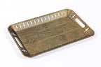 Sturdy 16" Rectangular Decorative Metal Serving Tray - Champagne Gold with Filigree Decor for Coffee Table, Bathroom, Dresser, Centerpieces, Wedding