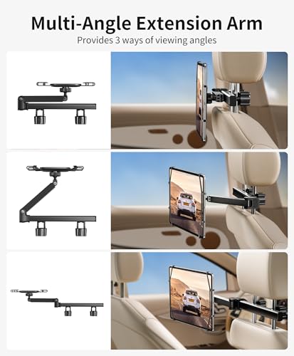 FANGOR Tablet Holder for Car - [3 in 1 Adjustable Extension Arm] Upgraded iPad Holder for car Backseat with Holding Net, Road Trip Essentials for Kids, for 4.7-13" iPad Pro, Air, Mini, Fire HD, Phone - size: 1 Pack - fit for 4.7-13" tablet and phone