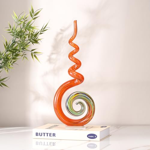 15" Tall Hand-Blown Murano-Style Glass Sculpture Statues Art Ornament Statue Figurines Home Decor Accent Piece Coastal Ocean Nautical Home Decor,Shelf,TV Stand,Tabletop Centerpieces,Wonderful Gift - color: Red