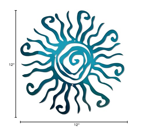 Wacky Sun Metal Wall Art Indoor/Outdoor Decor - 18" Teal Rust Proof Wall Sculpture - Made in USA - Ideal for Bedroom, Garden, Home, Patio and Farmhouse - color: Teal, size: 18"L x 18"W