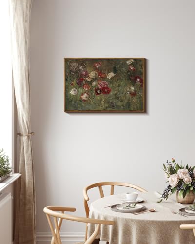 InSimSea Framed Canvas Wall Art Vintage Decor, Flowers Large Wall Art Prints, Flowers Art Modern Farmhouse Decor, Botanical Painting for Office, Bedroom Bathroom Home Decor, 20"x30" - color: A Bed of Poppies, size: 30"L x 20"W