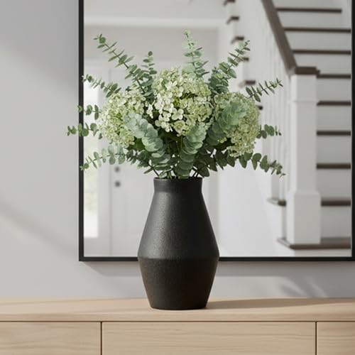 1pcs. Black Vase for Home Decor Table, Living Room, Entryway Ceramic Geometric Wide-Mouth for Flowers Textured Matte Unglazed Pottery - Black Height 9.41 in/Width 6.1 in/Opening 3.66 in - color: Black, size: 10 inch