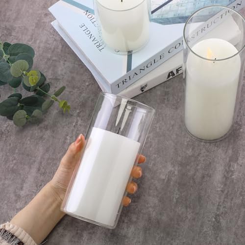 Shihanee Set of 6 Pillar Candles with Glass Cylinder Vases Clear Cylinder Hurricane Candleholders for Slim Tall Pillar Candles Wedding Table Centerpieces(3'' X 5.9", 7.9", 9.8",White) - color: White, size: 3'' X 5.9", 7.9", 9.8"