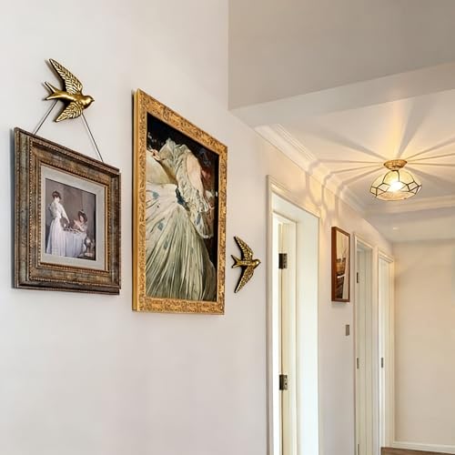 Mrxxjz Vintage Bird Wall Sculptures - 3D Swallow Set of 2 | Antique Brass Finish Ceramic Wall Art Decor, Handcrafted 3D Figurines for Living Room, Bedroom, Entryway as Hanging Ornaments