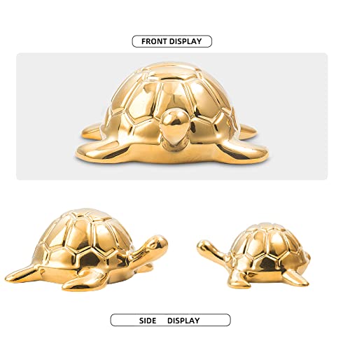 Golden Turtle Statue Set,Sculptures Gold Turtle Ornament Ceramic Statue Home Accessories Gold Desk Home Indoor Decorative Collectible Decor or Elders (3 Pieces) - color: D-b-gold