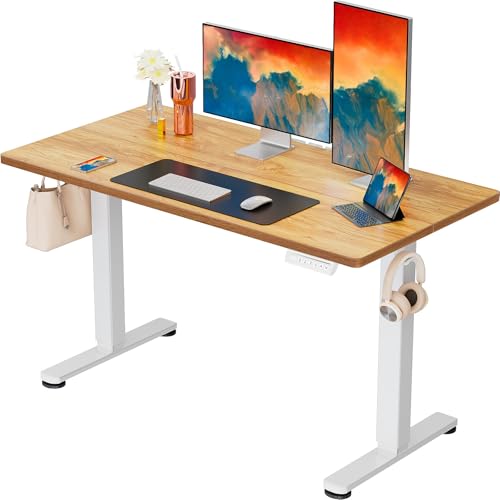 ErGear Height Adjustable Electric Standing Desk, 48 x 24 Inches Sit Stand up Desk, Memory Computer Home Office Desk, Light Vintage Brown - color: Light Vintage Brown, size: 47.2 x 23.6 Inches