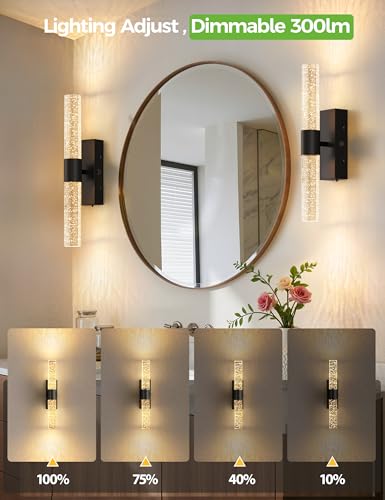 JOFIOS Battery Operated Wall Sconce Set of 2,3CCT Dimmable,10400mAh,Black Modern Rechargeable Wall Sconce with Remote,Wireless Wall Lights for Bedroom,Living Room,Hallway(15.3 inch) - color: Black