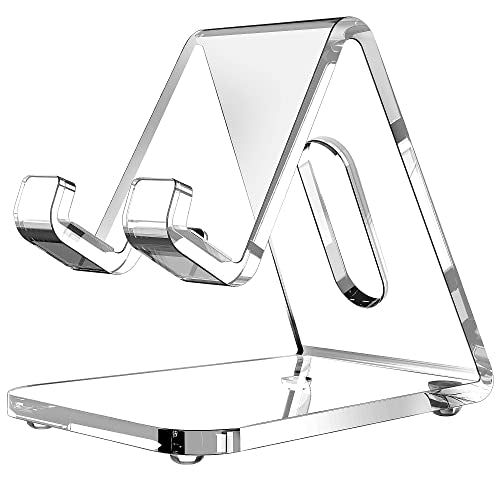 CreaDream Acrylic Cell Phone Stand, 5mm Thicker Clear Cell Phone Holder, Transparent Phone Stand for Desk, Desktop, Desk Accessories, Suitable for iPhone 14 13 Pro Max, All Smartphone 4-8inch - color: Clear