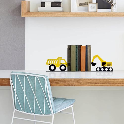Construction Truck Decorative Bookends for Boys Room - Durable and Cute Design, Perfect for Nursery and Kids' Book Ends（Excavator） - color: Yellow Excavator