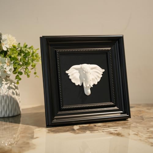 FOLKOR LIFE Animal Head Wall Sculpture Black and White Framed Art for Home Vintage Decor, Classic Elephant Head Statue Hanging Wall Plaque for Modern, Farmhouse, Living Room, Bedroom Decoration - color: Elephant Head