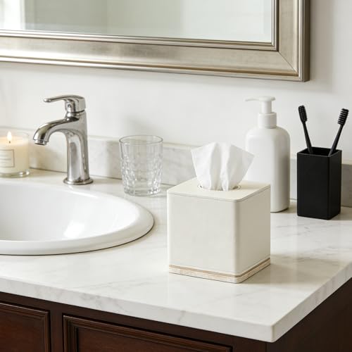Tissue Box Cover Square Resin Tissue Holder for Home Decor,Hand Carved Beige Leather Cube Tissue Box Holder – 5.5 Inch Heavy Duty Luxury Tissue Box Case for Bathroom, Living Room, Office - color: D-beige