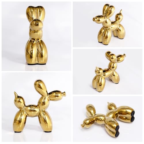 Gold Balloon Dog Statue Suitable for Living Room, Bedroom, Office Desktop Small Ceramic Animal Sculpture Art Decoration Modern Home Decor 4.3 Inches - color: Gold
