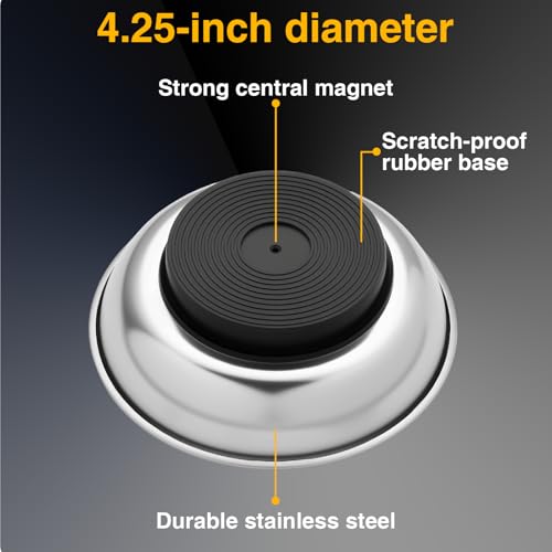 GRENPRO 4-Piece Magnetic Tray Set, 2 Large Square & 2 Round Stainless Steel Trays with Strong Magnet for Tool Organization, DIY Stickers Included - style: Square & Round (Stickers Included)