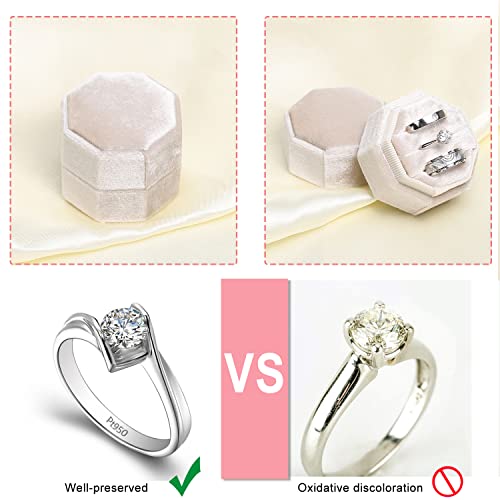 WantGor Velvet Ring Box, 3 Slots Jewelry Ring Gift Box Vintage Ring Display Holder Case for Wedding Ceremony Proposal Engagement (Beige) - color: Beige