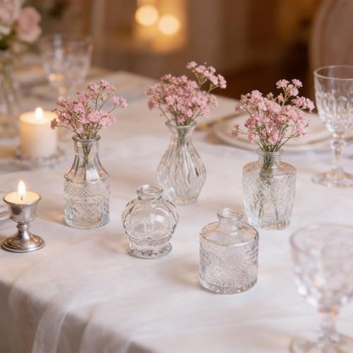 Petal Petite Glass Vase Set of 24 Small Clear Glass Bud Vases, Mini Vintage Flower Vases for Wedding Centerpieces & Table Décor, Champagne Vases in Bulk for Single Stem, Home and Office Decor - color: Clear