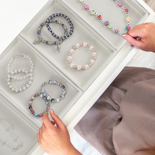 Inbagi 8 Pcs Small Velvet Jewelry Tray Stackable Jewelry Drawers Organizer Trays Jewelry Storage Trays 8.3 x 4.7 x 1 Inches (Beige) - color: Beige