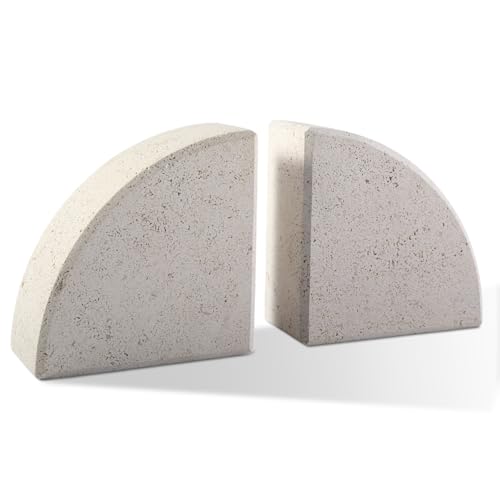 Karibiber Marble Bookend for Shelves, Non-Skid Bookends for Heavy Books, Heavy Duty Book Stopper for CDs, Luxury Book Shelf Holder, Quarter Circle Design Book Ends Decorative, Moleanos Beige, Set of 2 - color: Portugal-moleanos Beige