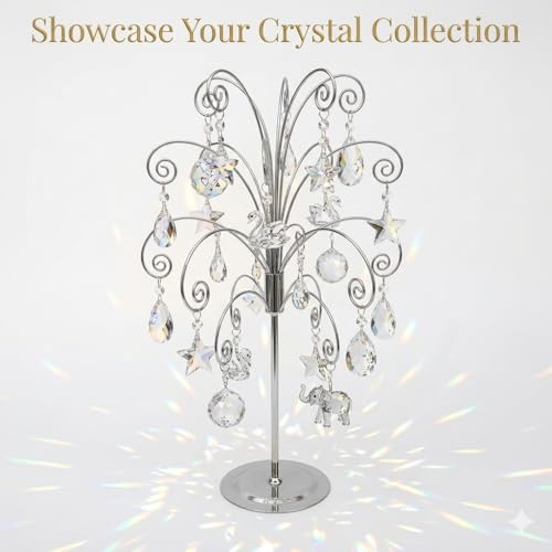 HOHIYA 20” Ornament Display Stand Chrome Silver Metal Hanging Tree Holder for Swarovski Crystal Glass Ornaments Tabletop Christmas Halloween Easter Decoration Display Rack - color: Silver