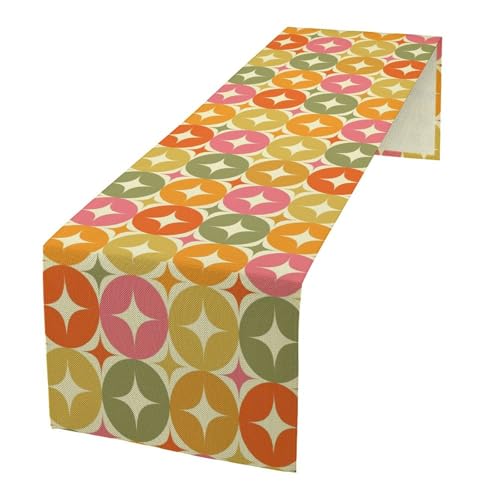 Mid Century Table Runner, Flag Retro Atomic Starburst 1950s Abstract Geometric Space Tabletop Decoration for Home Kitchen Restaurant Table Flag 13x36 Inch - color: Mid Cat-2, size: W13x36L