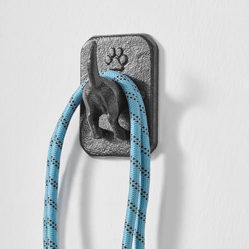 Danya B. 4 Piece Dark Brown Cast Iron Dog Tail Wagging Decorative Wall Sculpture Figure Utility Hook Set