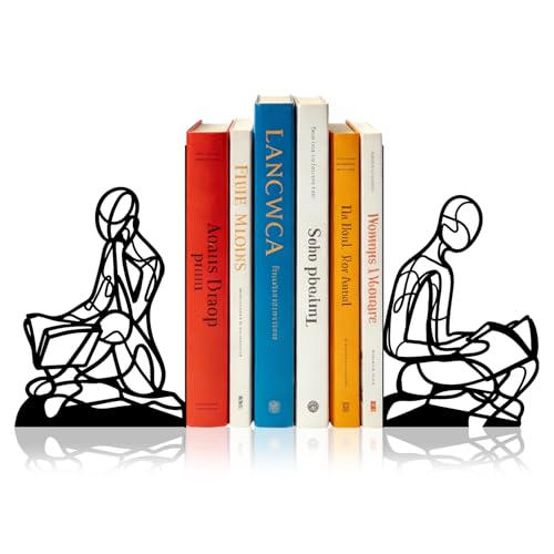 Sanwarm Metal Bookends Abstract Art Book Ends Decorative Bookend for Home Office Library Desk Book Shelves Decor, Gift for Reading Enthusiasts Non-Skid Book Stoppers Holder (Black 1 Pair) - color: Abstract Modern