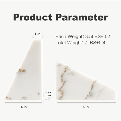 Marble Book Ends White, Heavy Duty Book Ends for Shelves, Decorative Natural Book Stopper，Unique Decorative Bookend for Home Shelves Calacatta Natural Marble Bookend, Set of 2 - color: Calacatta
