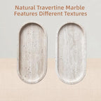 Oval Travertine Tray 4.8 in x 9.8 in for Bathroom Dresser Countertop Organizer, Natural Marble Vanity Tray for Perfume, Candles, Ring, Decorative Jewelry Dish