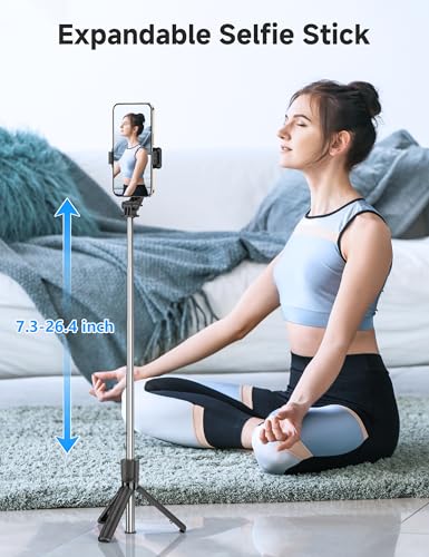 Portable Selfie Stick, 4 in 1 Extendable Phone Tripod Stand with Detachable Wireless Remote & Phone Holder 360° Rotating Mini Travel Tripod Compatible with iPhone 16/15/14/13 Pro/Android/Gopro - style: Black