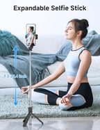 Portable Selfie Stick, 4 in 1 Extendable Phone Tripod Stand with Detachable Wireless Remote & Phone Holder 360° Rotating Mini Travel Tripod Compatible with iPhone 16/15/14/13 Pro/Android/Gopro - style: Black