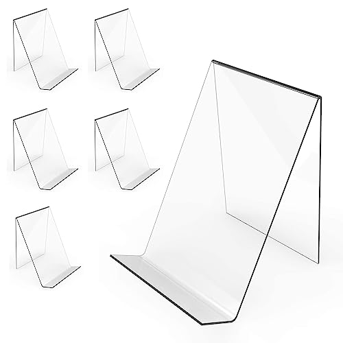 Boloyo Acrylic Book Stand Without Ledge,6 Inch 6PC Clear Acrylic Display Easel Transparent Display Stand Holder Tablet Holder for Displaying Pictures,Books,Artworks, CDs - size: 6PC