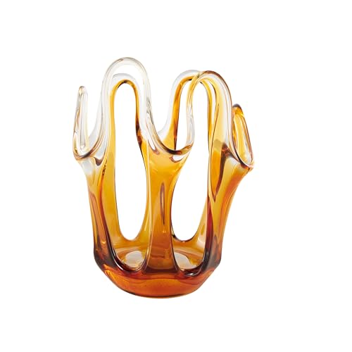 Deco 79 Glass Abstract Decorative Vase Ombre Centerpiece Vase with Wavy Oval Cutouts, Flower Vase for Home Decoration 7" x 7" x 10", Orange - color: Orange, size: 7" x 7" x 10"