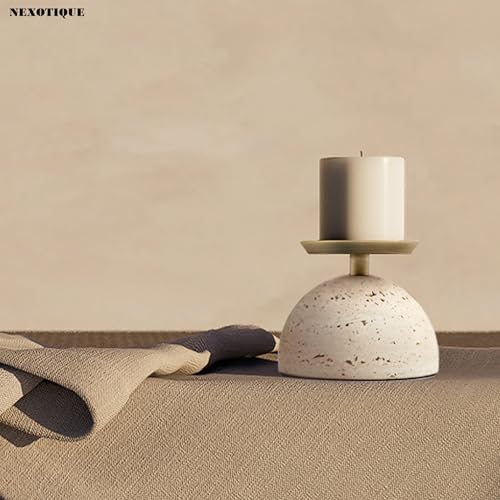 Marble Pillar Candle Holder, Travertine Candle Holder Centerpiece for Cozy Home Décor, Stone Candle Holder Plate Decorative for Coffee Table Decor for Living Room, Dining Table Centerpiece - color: Beige
