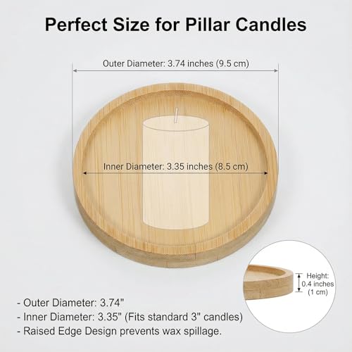 Wood Candle Holder Farmhouse Decor, 4PCS Wooden Pillar Candles Tray, Rustic Wooden Candle Stand, Round Woodens Plate Pedestal Stand, Candles Tray Decorative for Living Room, Table Centerpiece