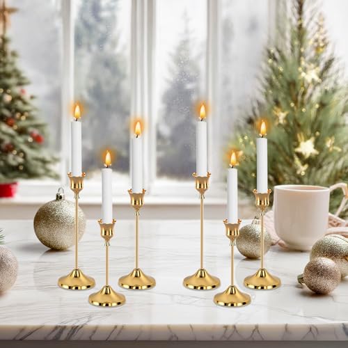 6pcs Gold Candle Holders, Candlestick Holders Taper Candle Holders for Pillar Candles Sticks Holder Decor Halloween Christmas Decorations Candle Candelabros para Centros de Mesa - color: Gold - 6pcs