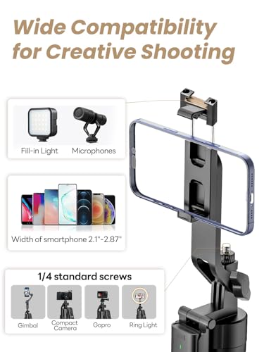 USKEYVISION Auto Face Tracking Tripod for iPhone 360°Rotation,Selfie Stick for Android w/Remote&Ground Spike,68” Phone Tripod Stand that Follows Your Movement for Video Recording,Vlogging(R01) - size: R01(with ground spike)