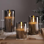 Eywamage Smoke Grey Glass Flameless Pillar Candles with Remote, Flickering LED Battery Candles Table Decor Set of 3 - color: Gray