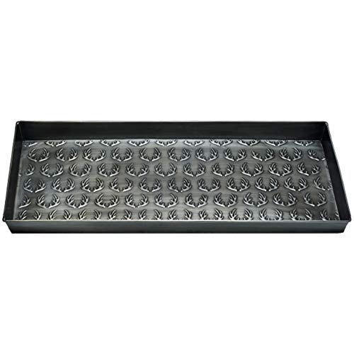 HF by LT Antlers Pattern Metal Boot-Tray, 30 x 13 inches, Antique Zinc Finish - color: Antlers Pattern, Antique Zinc Finish