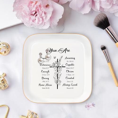 God Says You Are - Christian Bible Verse Jewelry Dish Trinket Tray - Unique Ceramic Ring Jewelry Tray for Women (You Are Beautiful) - style: You Are Beautiful
