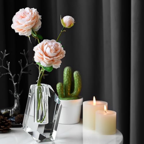 Crystal Vase Home Decor 5.9 Inch, Multi-Faceted Design Vase Centerpieces Decorations for Wedding or Gift, Clear Color with Gift Box - size: Small