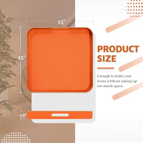 MAONAME 13" Orange Decorative Tray, Serving Tray with Metal Handles, Square Plastic Trays for Ottoman, Modern Coffee Table Trays for Living Room, Bathroom - color: Orange, size: 13" x 13" x 1.6"