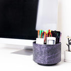 lizimandu Round Leather Art Supply Organizer,Remote Control Holder,360 Degree Spinning,Multi-Functional Pencil Holder,4 Compartments Desktop Stationary Organizer(1-Carved Metal Purple) - color: 1-Carved Metal Purple