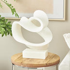 Deco 79 Polystone Abstract Decorative Sculpture Twisted Wave Home Decor Statue with Elevated Base, Accent Figurine 17" x 11" x 19", White - size: 17" x 11" x 19"