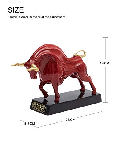HAUCOZE Wall Street Bull Statue Animal Sculpture Lucky Figurine Gift Modern Home Decor Art for Bedroom Red Polyresin 9.0 Inch - color: Red, size: Medium