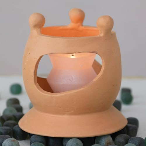 Creative Co-Op Handmade Terracotta Candle Holder with Circle of Figures